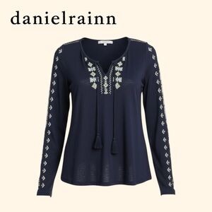 Daniel Rainn Dark Blue Embroidered Top